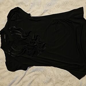 Black Tuxedo Ruffle Cap Sleeve Top - L